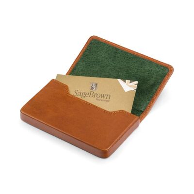 Magnetic Leather Business Card Holder - Havana Tan With Green - Havana tan with green - Helvetica/gold