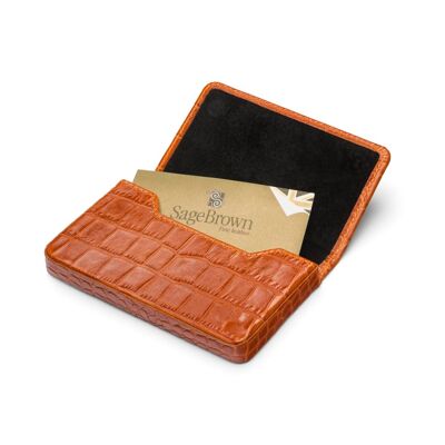 Magnetic Leather Business Card Holder - Orange Croc with Black - Orange croc with black - Helvetica/silver