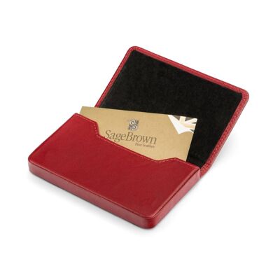 Magnetic Leather Business Card Holder - Red With Black - Red with black - Helvetica/silver