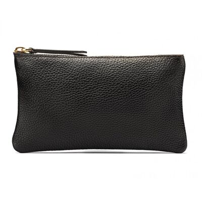 Medium Leather Makeup Pouch - Black - Black - Helvetica/silver