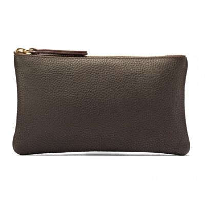 Medium Leather Makeup Pouch - Brown - Brown - Helvetica/silver