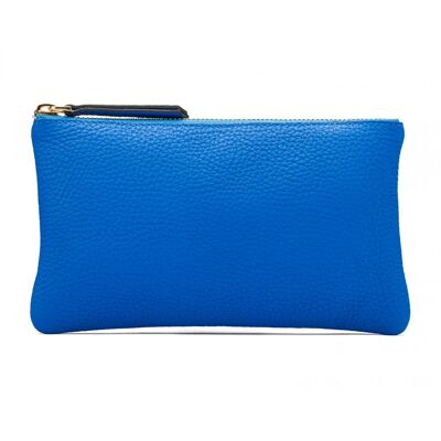 Medium Leather Makeup Pouch - Cobalt - Cobalt - Helvetica/silver