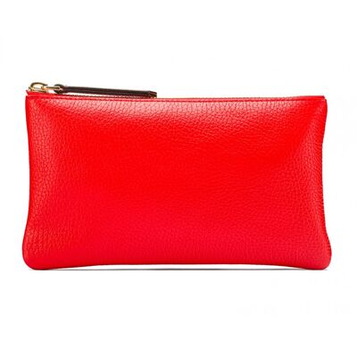 Medium Leather Makeup Pouch - Red - Red - Helvetica/silver