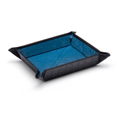 Medium Leather Tidy Tray - Black Croc With Cobalt - Black croc with cobalt - Helvetica/silver