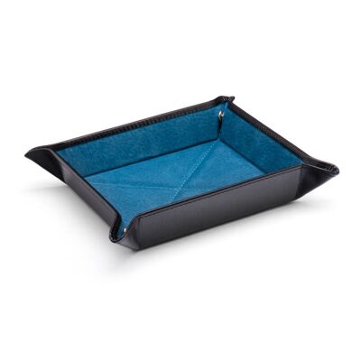 Medium Leather Tidy Tray - Black With Cobalt - Black with cobalt - Helvetica/silver