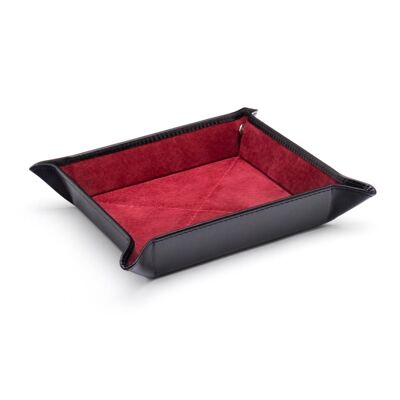 Medium Leather Tidy Tray - Black With Red - Black with red - Helvetica/silver
