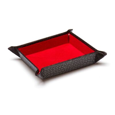 Medium Leather Tidy Tray - Brown Croc With Red - Brown croc with red - Helvetica/silver