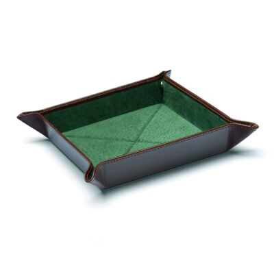 Medium Leather Tidy Tray - Brown With Green - Brown with green - Helvetica/silver