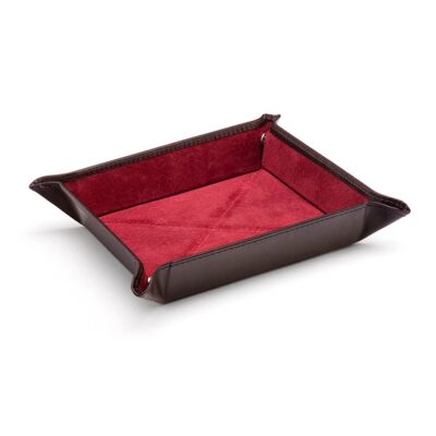 Medium Leather Tidy Tray - Brown With Red - Brown with red - Helvetica/silver