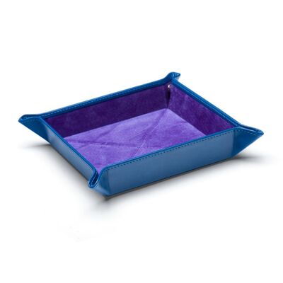 Medium Leather Tidy Tray - Cobalt With Purple - Cobalt with purple - Helvetica/silver