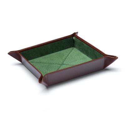 Medium Leather Tidy Tray - Dark Tan With Green - Dark tan with green - Helvetica/gold