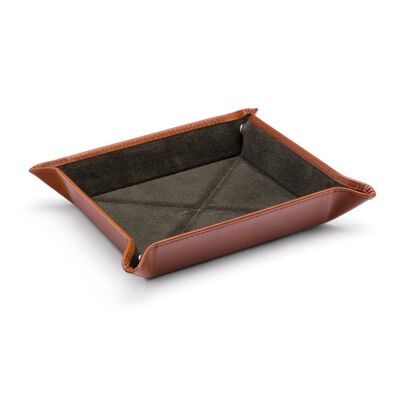 Medium Leather Tidy Tray - Havana Tan With Green - Havana tan with green - Helvetica/ blind