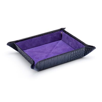 Medium Leather Tidy Tray - Navy Croc With Purple - Navy croc with purple - Helvetica/silver