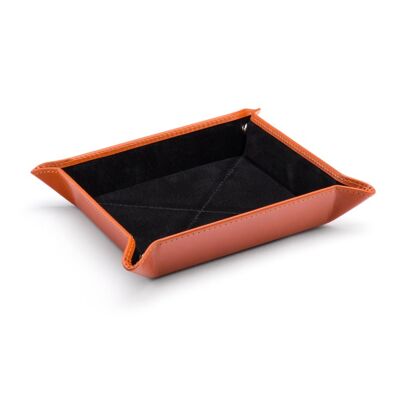 Medium Leather Tidy Tray - Orange With Black - Orange with black - Helvetica/gold