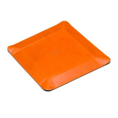 Medium Leather Tidy Tray - Orange With Red - Orange with red - Helvetica/silver