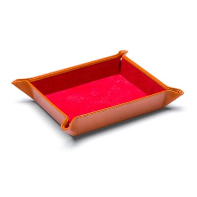 Medium Leather Tidy Tray - Orange With Red - Orange with red - Helvetica/gold
