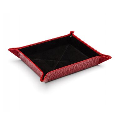 Medium Leather Tidy Tray - Red Croc With Black - Red croc with black - Helvetica/silver