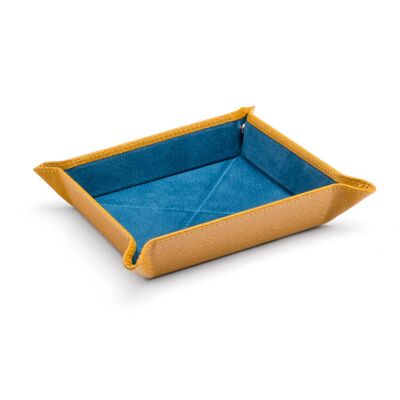 Medium Leather Tidy Tray - Yellow With Cobalt - Yellow with cobalt - Helvetica/silver