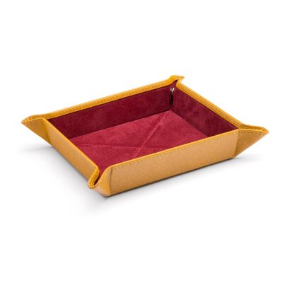 Medium Leather Tidy Tray - Yellow With Red - Yellow with red - Helvetica/silver