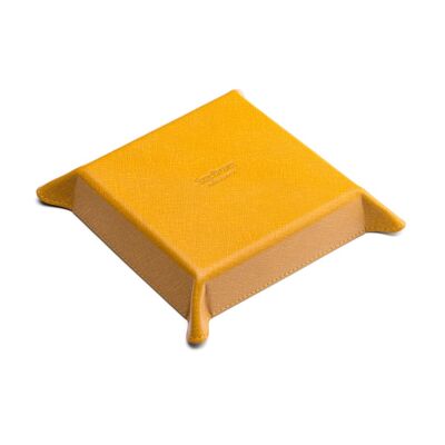 Medium Leather Tidy Tray - Yellow With Red - Yellow with red - Helvetica/gold