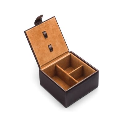 Medium Men's Leather Accessory Box - Brown - Brown - Helvetica/silver