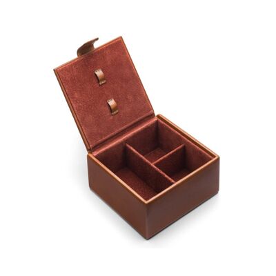 Medium Men's Leather Accessory Box - Havana Tan - Havana tan - Helvetica/silver