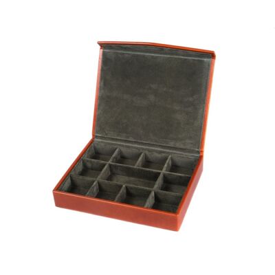 Men's Large Cufflink Box - Havana Tan With Green - Havana tan with green - Helvetica/ blind