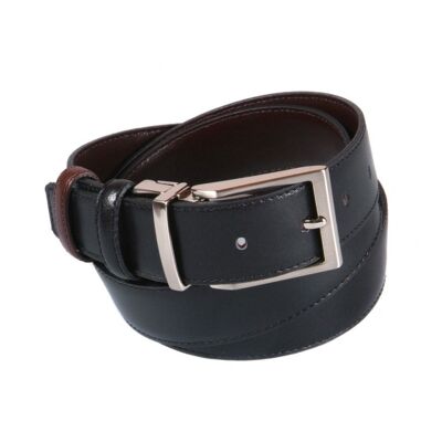 Men's Leather Reversible Belt - Black With Brown - Black with brown 30"/76cm