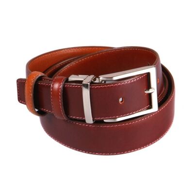 Men's Leather Reversible Belt - Dark Tan With Light Tan - Dark tan with light tan 28"/ 71cm