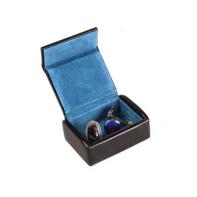 Mini Leather Accessory Box - Black With Cobalt - Black with cobalt - Helvetica/silver
