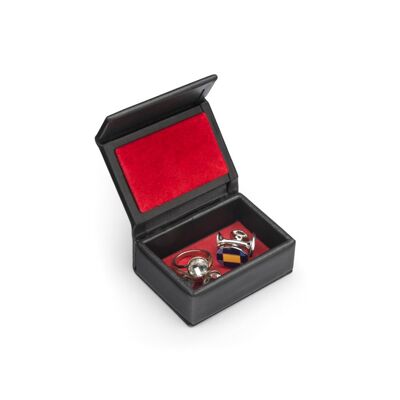 Mini Leather Accessory Box - Black With Red - Black with red - Helvetica/gold