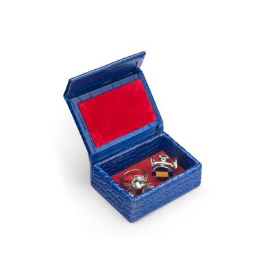 Mini Leather Accessory Box - Cobalt Croc With Red - Cobalt croc with red - Helvetica/silver