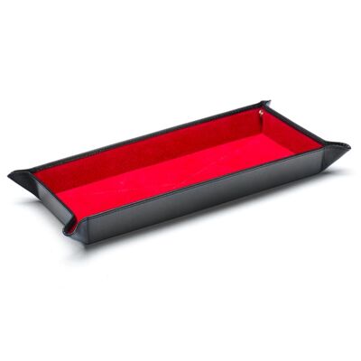 Rectangular Leather Tidy Tray - Black With Red - Black with red - Helvetica/silver
