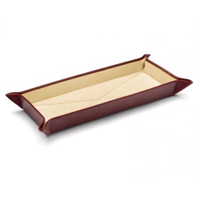 Rectangular Leather Tidy Tray - Burgundy With Cream - Burgundy with cream - Helvetica/silver