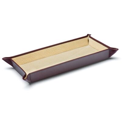 Rectangular Leather Tidy Tray - Dark Tan With Cream - Dark tan with cream - Helvetica/ blind