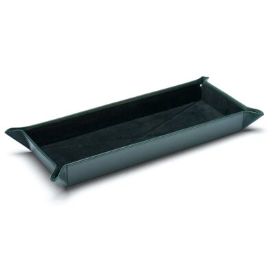Rectangular Leather Tidy Tray - Green With Black - Green with black - Helvetica/silver