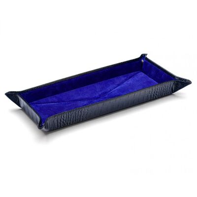 Rectangular Leather Tidy Tray - Navy Croc With Purple - Navy croc with  purple - Helvetica/silver