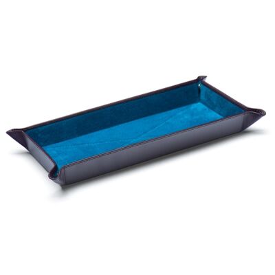 Rectangular Leather Tidy Tray - Purple With Cobalt - Purple with cobalt - Helvetica/silver