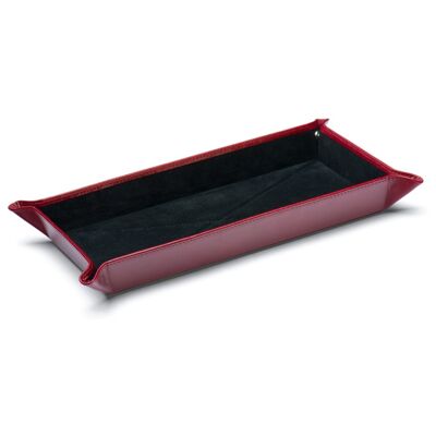 Rectangular Leather Tidy Tray - Red With Black - Red with black - Helvetica/silver