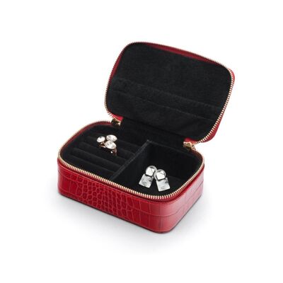 Rectangular Zip Leather Jewellery Case - Red Croc - Red croc