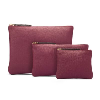 Set of 3 Leather Makeup Pouches - Purple - Purple - Helvetica/ blind