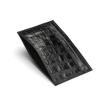 Slim Flat Leather Pocket Jotter Card Wallet - Black Croc - Black croc - Helvetica/silver