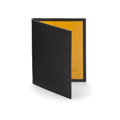 Slim Leather Credit Card Case With RFID Protection - Black With Yellow - Black with yellow fine grain