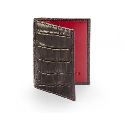 Slim Leather Credit Card Case With RFID Protection - Brown Croc With Red - Brown croc with red