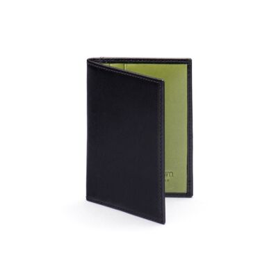 Slim Leather Credit Card Wallet With RFID Protection - Black With Lime - Black with lime - Helvetica/silver
