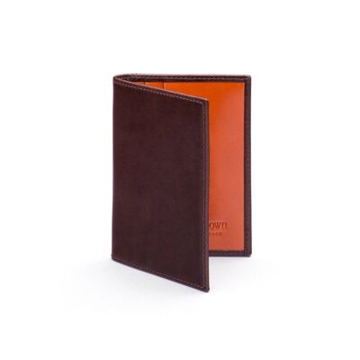 Slim Leather Credit Card Wallet With RFID Protection - Brown With Orange - Brown with orange - Helvetica/gold