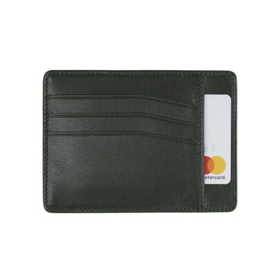 Slim Leather Flat Credit Card Holder With Middle Pocket - Green - Green - Helvetica/silver