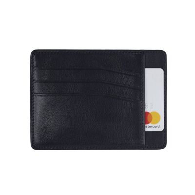 Slim Leather Flat Credit Card Holder With Middle Pocket - Navy - Navy - Helvetica/gold