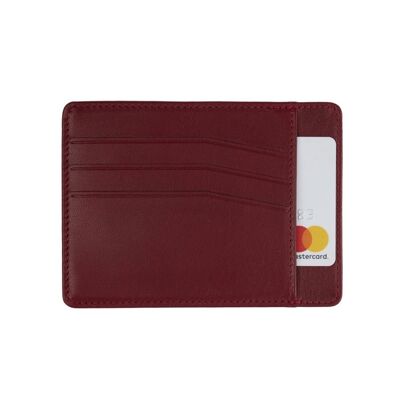 Slim Leather Flat Credit Card Holder With Middle Pocket - Red - Red - Helvetica/silver