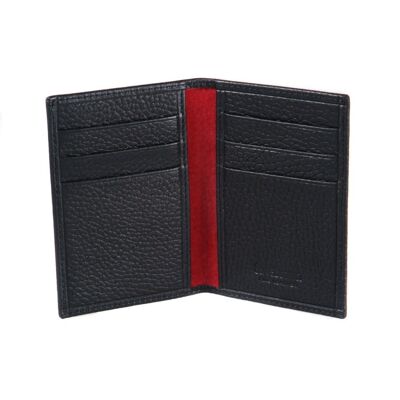 Slim Leather Six Credit Card Case - Black - Black - Helvetica/silver